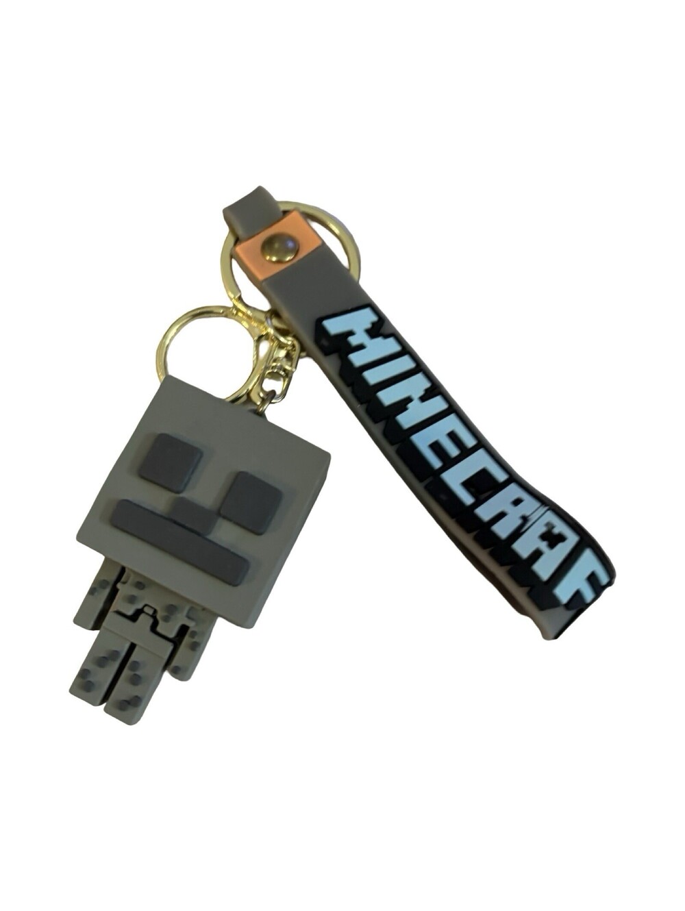 Minecraft Gray Character Keychain w/ Logo Strap, Detachable Keyring, Plastic